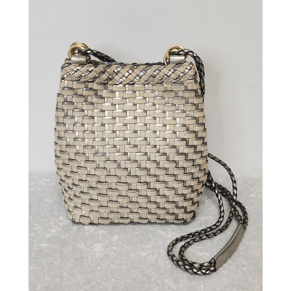 Vintage L.J.S. Collection Womens Gold & Silver Woven Crossbody Handbag